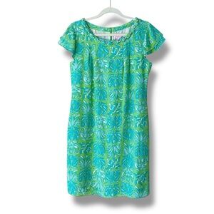 Lilly Pulitzer Joanne Silk Dress in Limeade Purrfect Paradise Print Size 8